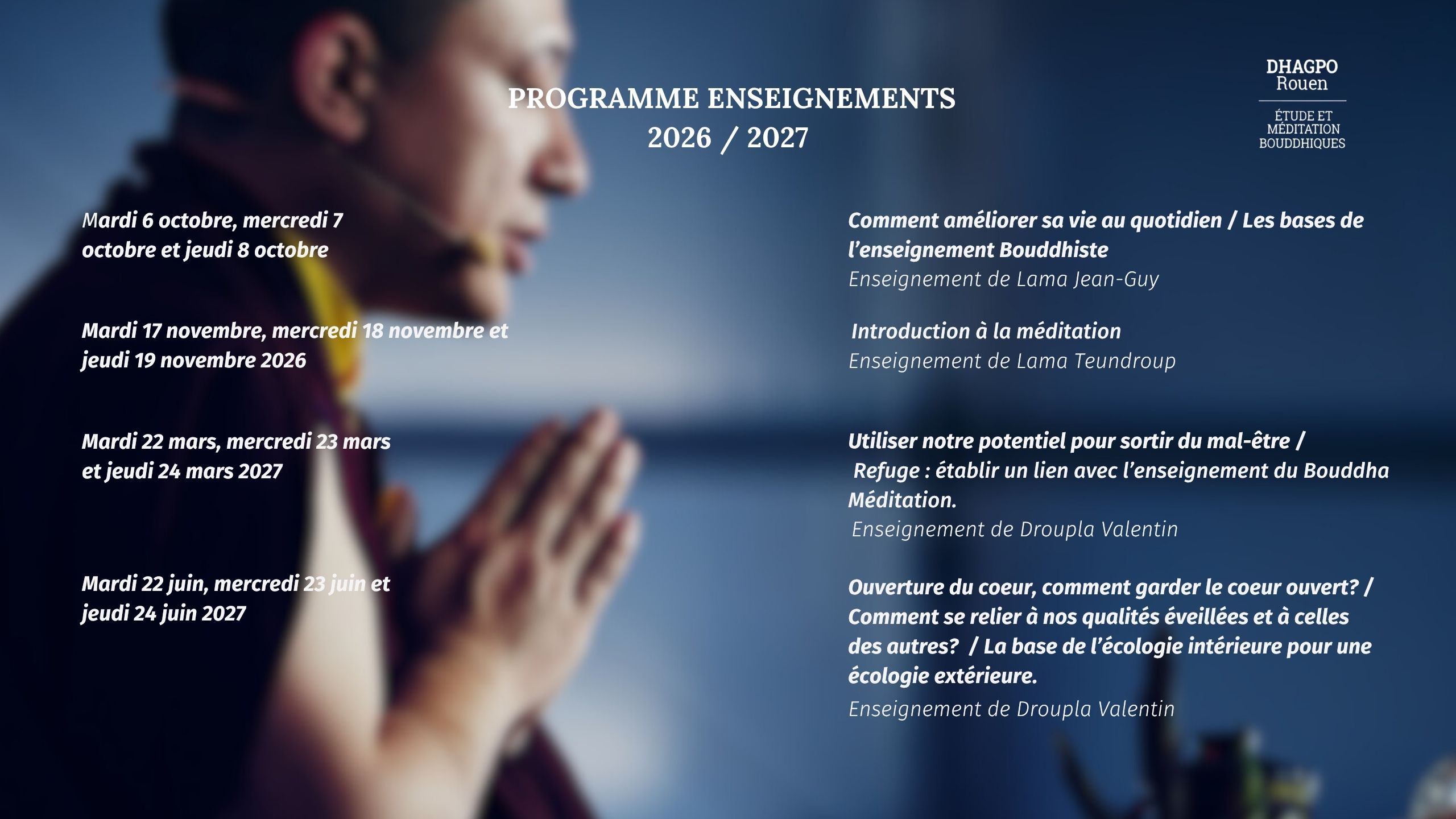 Dhagpo Rouen - Enseignement octobre 20262027 